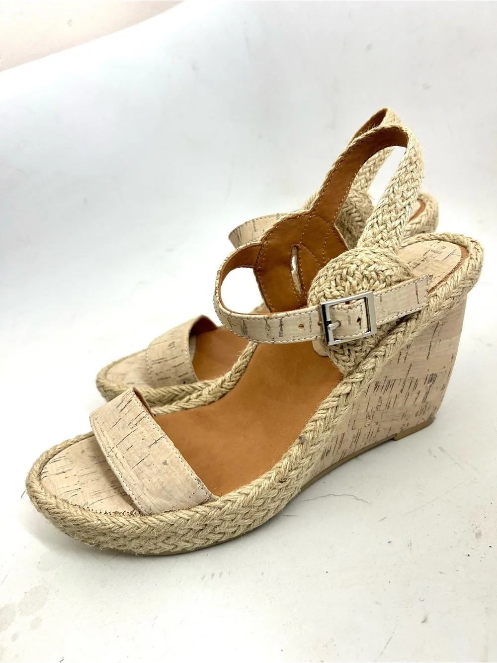 L'Amour Des Pieds Iditri Wedge Sandal Cream Cork Size 8 Espadrille